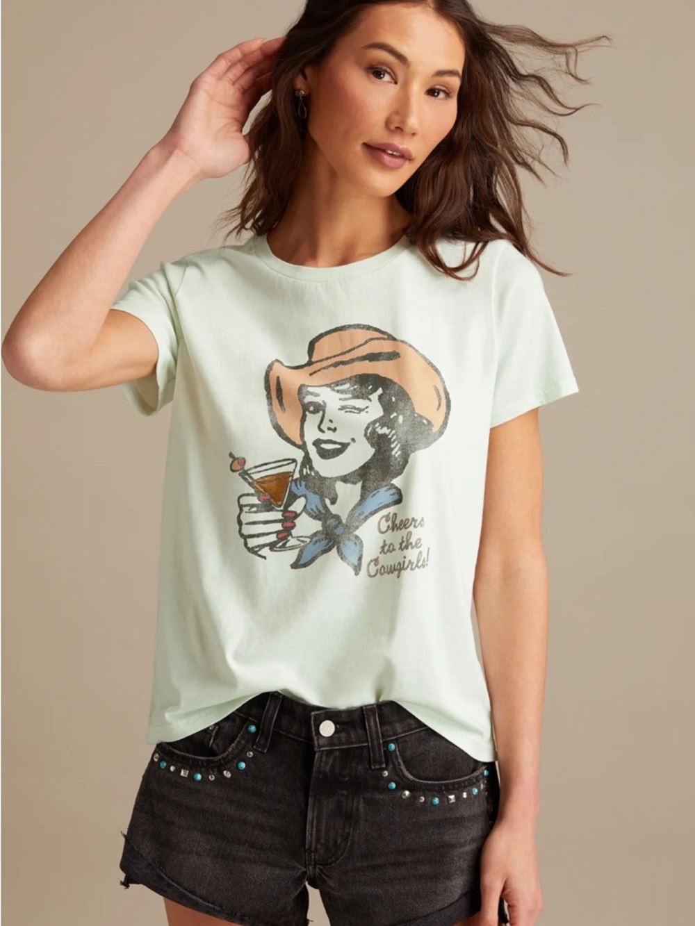 Graphic Cowgirl Tee in Light Mint